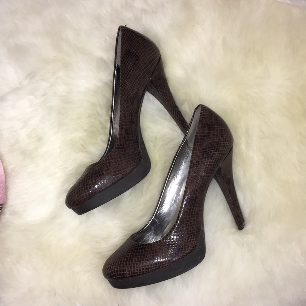 Calvin Klein Faux Brown Snakeskin Pumps - Picture 2 of 6